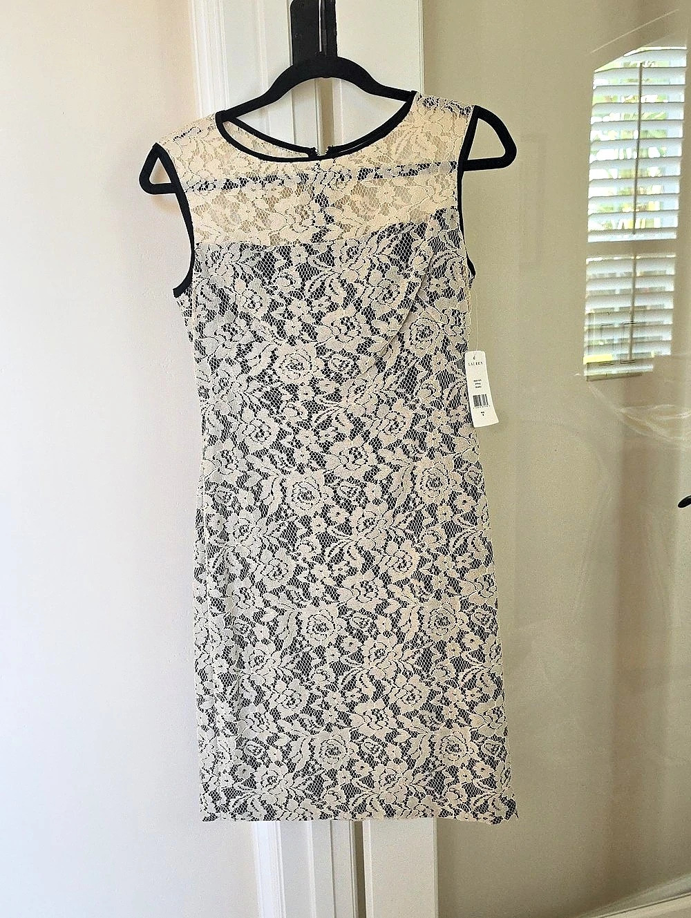 Lauren Floral Lace Mini Dress Black & Cream Size 6 NWT